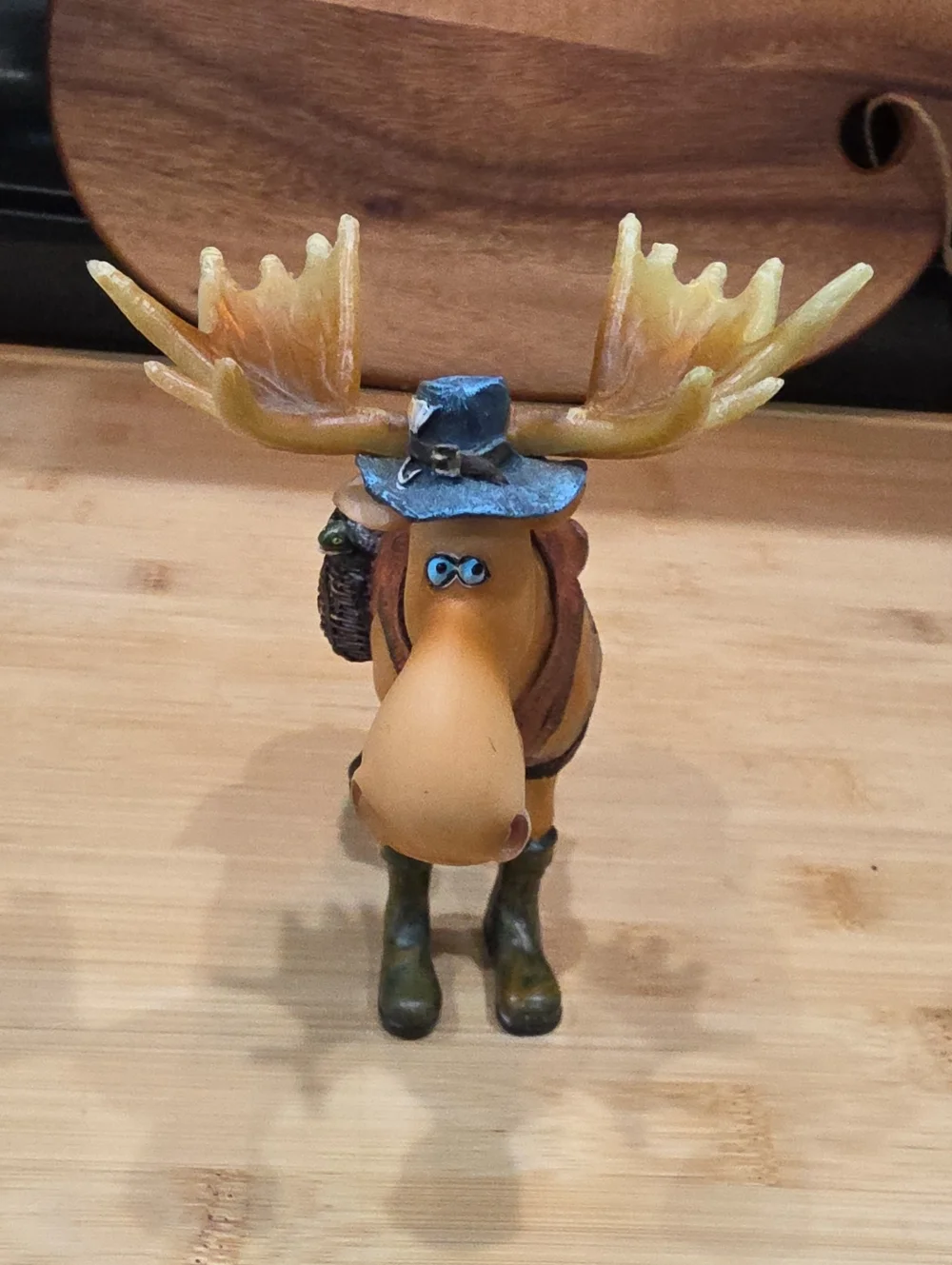 Plastic Whimsical Brown Moose Fig with Green Boots Approximately 5.5 In T 6 In L